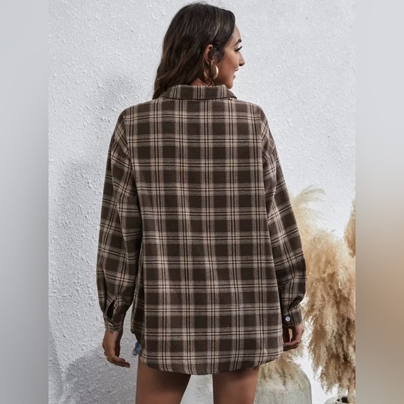 Fall Trendy Flannel Long-sleeve Shirt in Brown & Beige Tones - Picture 5 of 8